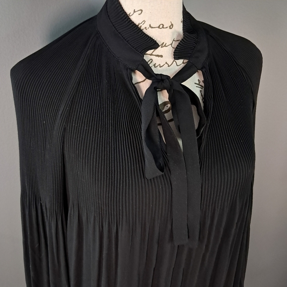 Lauren Ralph Lauren BlackDuong Pleated Georgette Tie Neck Long Sleeve Blouse Sm - Picture 3 of 7
